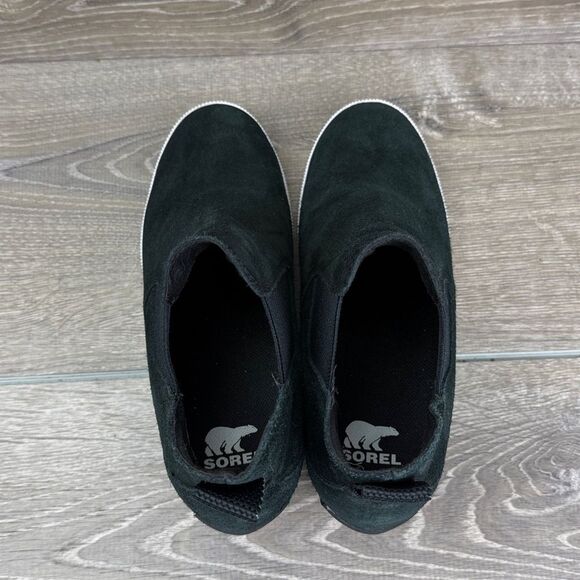 Sorel Out ‘N About Women’s Sz 8 Black Suede Pull On Hidden Wedge Hi Chelsea Boot - Picture 5 of 10